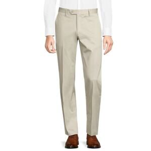 $460 NWT Santorelli Taupe Cotton Blend Flat Front Trousers Casual Pants Size 44